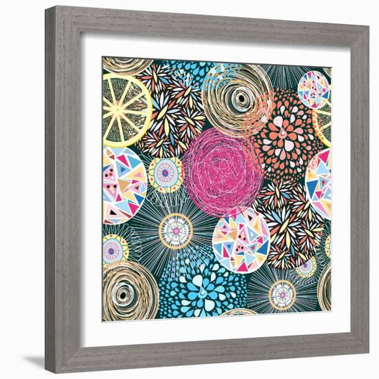 Bright Pattern with Flowers and Birds-Tanor-Framed Art Print