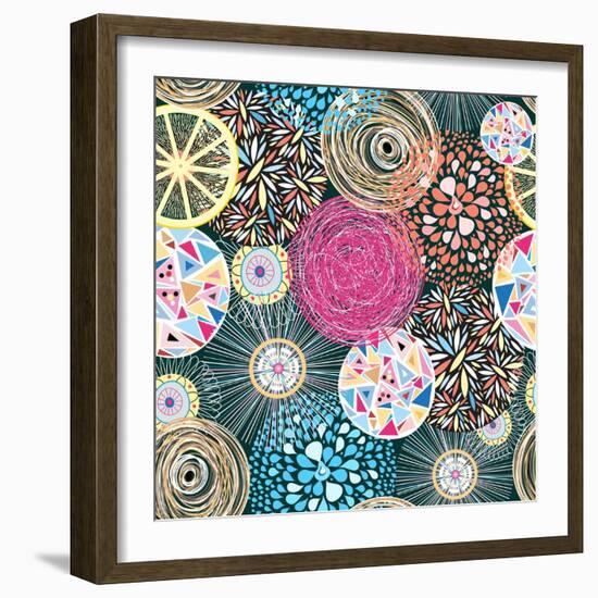 Bright Pattern with Flowers and Birds-Tanor-Framed Art Print