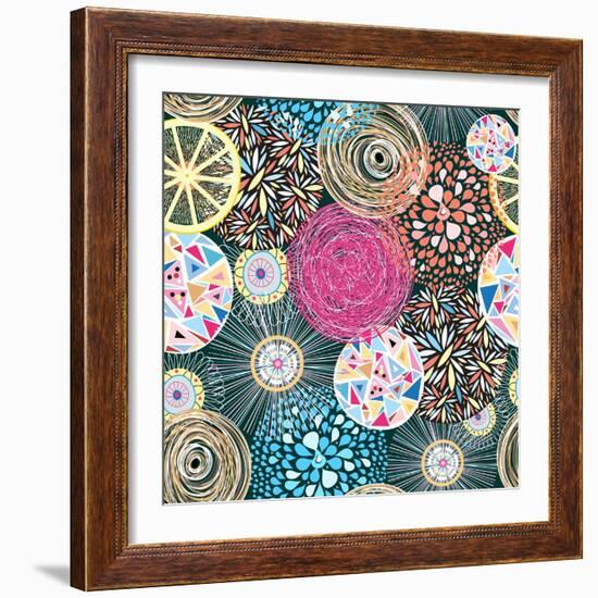 Bright Pattern with Flowers and Birds-Tanor-Framed Art Print