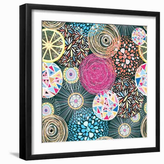 Bright Pattern with Flowers and Birds-Tanor-Framed Art Print