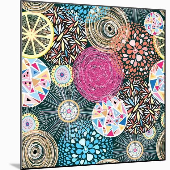 Bright Pattern with Flowers and Birds-Tanor-Mounted Art Print