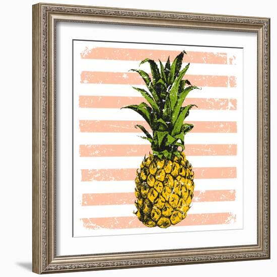 Bright Pineapple on Striped Background-mart_m-Framed Art Print