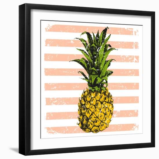 Bright Pineapple on Striped Background-mart_m-Framed Art Print