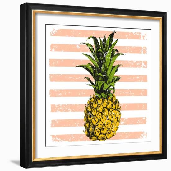 Bright Pineapple on Striped Background-mart_m-Framed Art Print