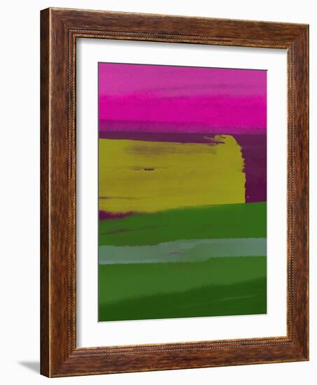 Bright Pink and Green Abstract-Hallie Clausen-Framed Art Print