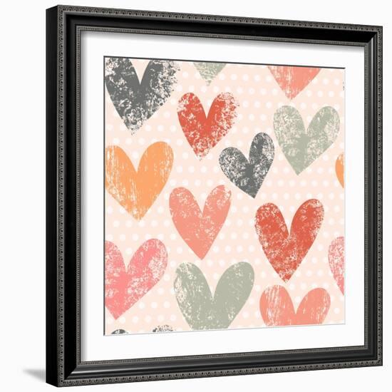 Bright Romantic Seamless Pattern Made of Colorful Hearts in Vector. Seamless Pattern Can Be Used Fo-smilewithjul-Framed Art Print