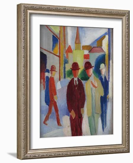 Bright street with people. 1914-August Macke-Framed Giclee Print