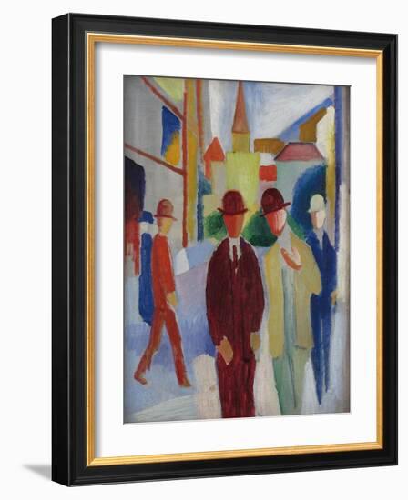 Bright street with people. 1914-August Macke-Framed Giclee Print