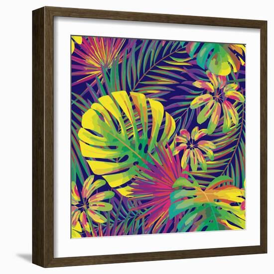 Bright Tropical Pattern with Exotic Fronds-Andriy Lipkan-Framed Art Print