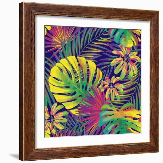 Bright Tropical Pattern with Exotic Fronds-Andriy Lipkan-Framed Art Print