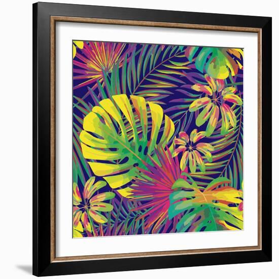 Bright Tropical Pattern with Exotic Fronds-Andriy Lipkan-Framed Art Print