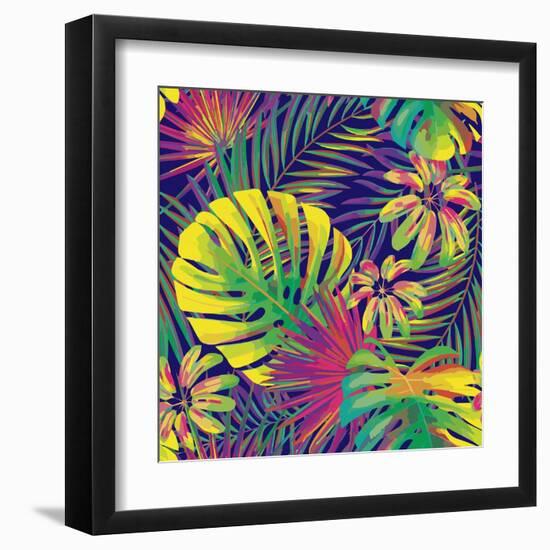 Bright Tropical Pattern with Exotic Fronds-Andriy Lipkan-Framed Art Print