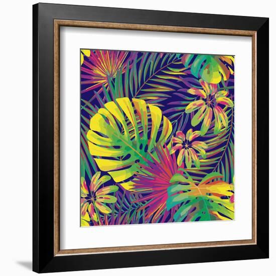 Bright Tropical Pattern with Exotic Fronds-Andriy Lipkan-Framed Art Print