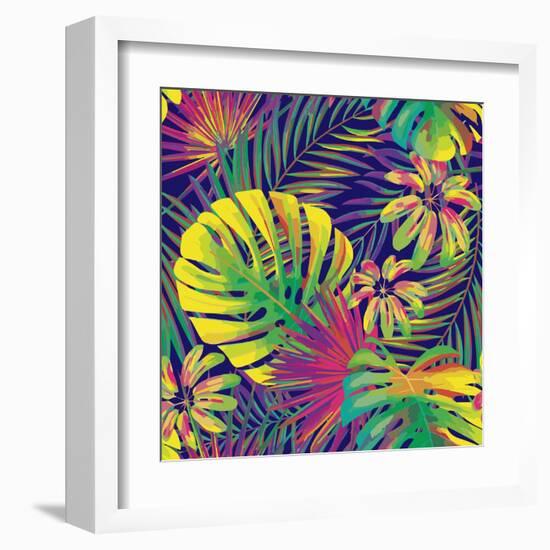 Bright Tropical Pattern with Exotic Fronds-Andriy Lipkan-Framed Art Print