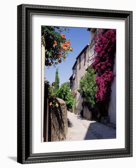 Brightly Coloured Flowers in Village Street, Grimaud, Var, Cote d'Azur, Provence, France, Europe-Ruth Tomlinson-Framed Photographic Print
