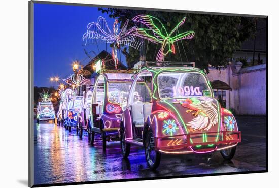 Brightly Coloured Illuminated Pedal Cars in Yogyakarta City, Java, Indonesia, Southeast Asia, Asia-Alex Robinson-Mounted Photographic Print