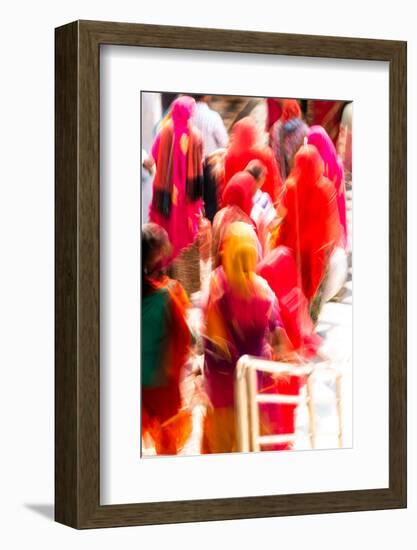 Brightly coloured saris (clothing) and veils, blurred in motion, India-James Strachan-Framed Photographic Print