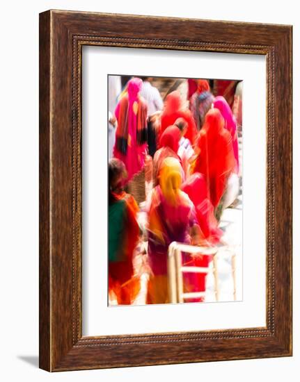 Brightly coloured saris (clothing) and veils, blurred in motion, India-James Strachan-Framed Photographic Print