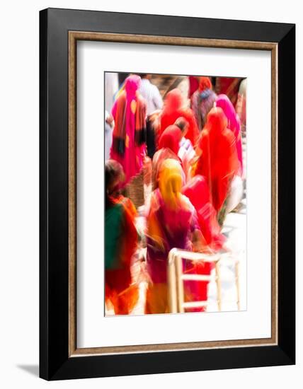 Brightly coloured saris (clothing) and veils, blurred in motion, India-James Strachan-Framed Photographic Print