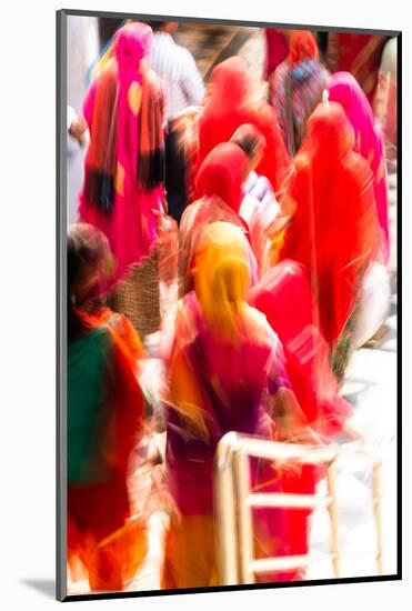 Brightly coloured saris (clothing) and veils, blurred in motion, India-James Strachan-Mounted Photographic Print