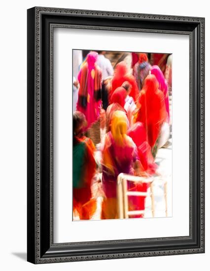 Brightly coloured saris (clothing) and veils, blurred in motion, India-James Strachan-Framed Photographic Print