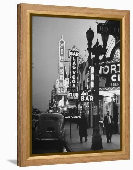 Brightly Lit Casinos Lining the Street-Peter Stackpole-Framed Premier Image Canvas