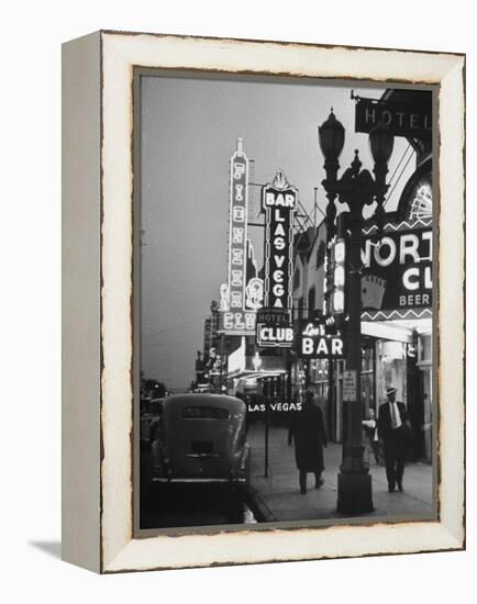 Brightly Lit Casinos Lining the Street-Peter Stackpole-Framed Premier Image Canvas
