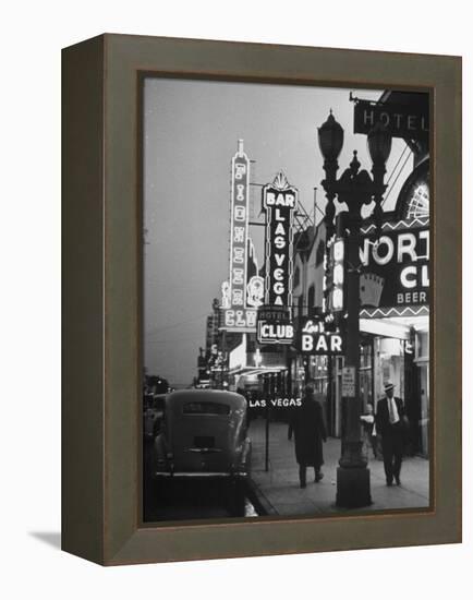 Brightly Lit Casinos Lining the Street-Peter Stackpole-Framed Premier Image Canvas