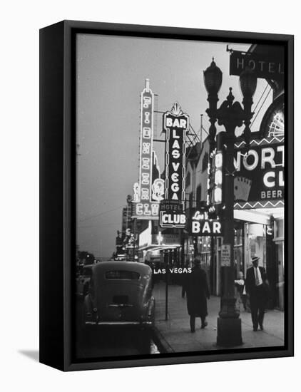 Brightly Lit Casinos Lining the Street-Peter Stackpole-Framed Premier Image Canvas