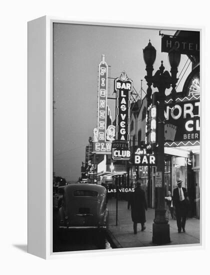 Brightly Lit Casinos Lining the Street-Peter Stackpole-Framed Premier Image Canvas