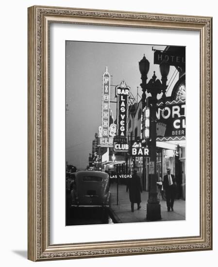 Brightly Lit Casinos Lining the Street-Peter Stackpole-Framed Photographic Print