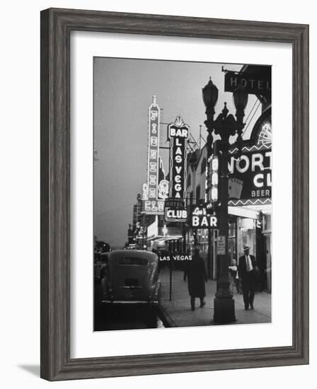 Brightly Lit Casinos Lining the Street-Peter Stackpole-Framed Photographic Print