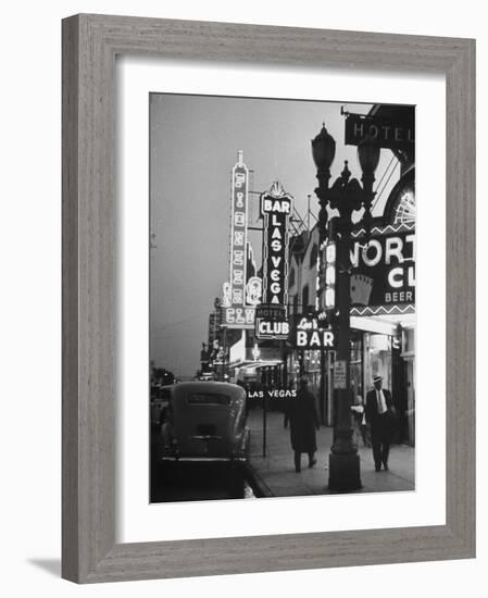 Brightly Lit Casinos Lining the Street-Peter Stackpole-Framed Photographic Print