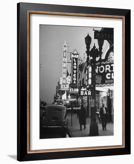 Brightly Lit Casinos Lining the Street-Peter Stackpole-Framed Photographic Print