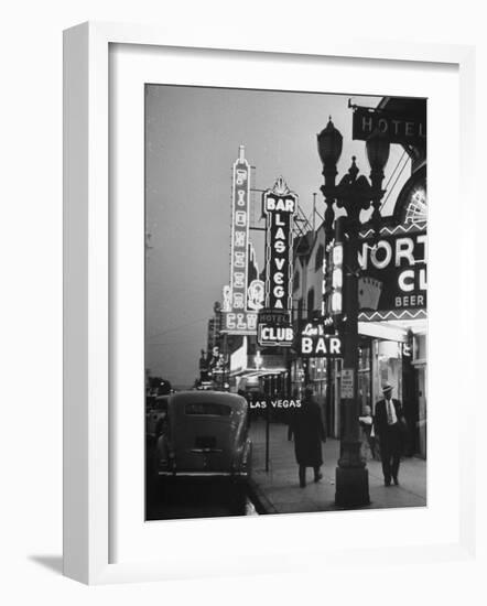 Brightly Lit Casinos Lining the Street-Peter Stackpole-Framed Photographic Print