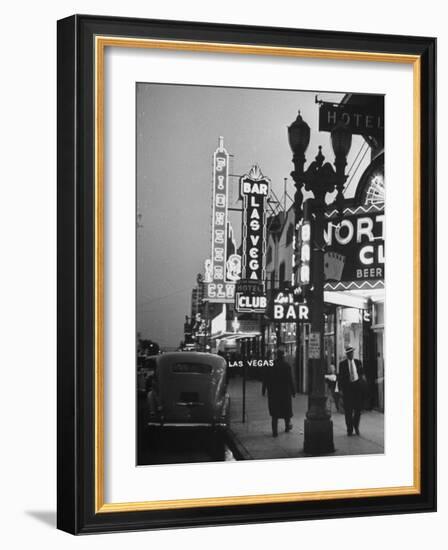 Brightly Lit Casinos Lining the Street-Peter Stackpole-Framed Photographic Print