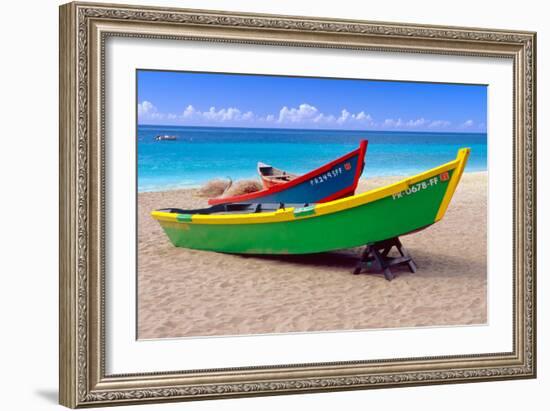 Brightly Painetd Boats, Puerto Rico-George Oze-Framed Photographic Print