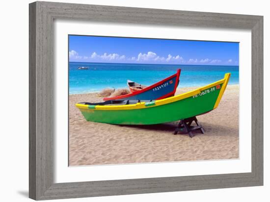 Brightly Painetd Boats, Puerto Rico-George Oze-Framed Photographic Print