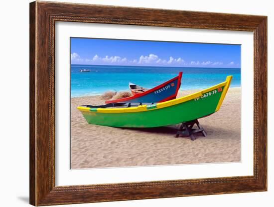 Brightly Painetd Boats, Puerto Rico-George Oze-Framed Photographic Print