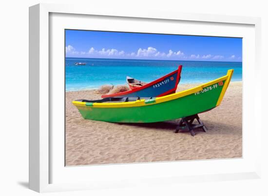 Brightly Painetd Boats, Puerto Rico-George Oze-Framed Photographic Print