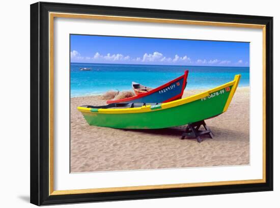 Brightly Painetd Boats, Puerto Rico-George Oze-Framed Photographic Print