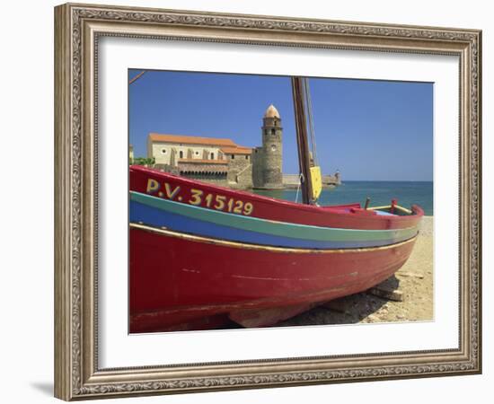 Brightly Painted Fishing Boat, Collioure, Cote Vermeille, Languedoc Roussillon, France, Europe-Michael Busselle-Framed Photographic Print