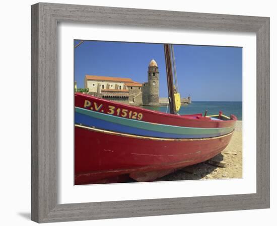 Brightly Painted Fishing Boat, Collioure, Cote Vermeille, Languedoc Roussillon, France, Europe-Michael Busselle-Framed Photographic Print