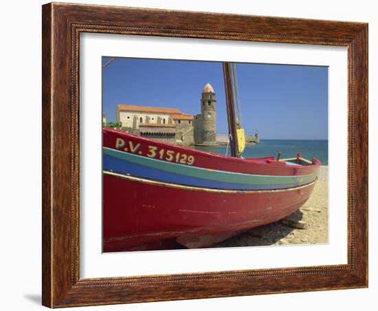 Brightly Painted Fishing Boat, Collioure, Cote Vermeille, Languedoc Roussillon, France, Europe-Michael Busselle-Framed Photographic Print