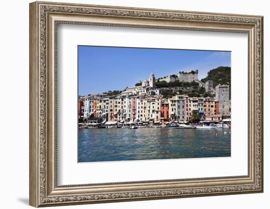 Brightly Painted Houses and Medieval Town Walls by the Marina at Porto Venere-Mark Sunderland-Framed Photographic Print