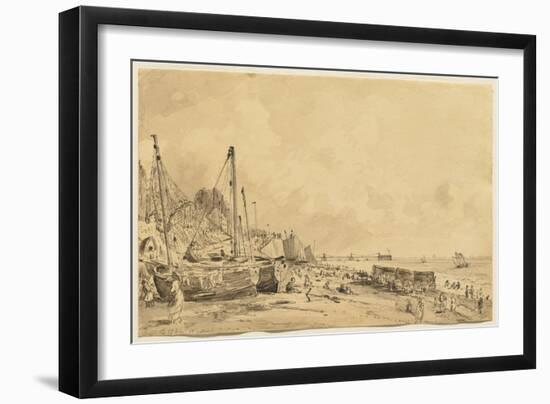 Brighton Beach, Looking East, 1824 (Brush & Grey Wash over Graphite on Beige Wove Paper)-John Constable-Framed Giclee Print