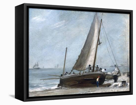 Brighton Beach with Fishing Boats and Crew-John Constable-Framed Premier Image Canvas