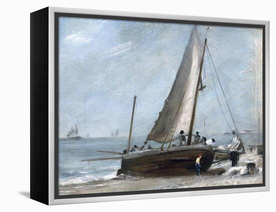 Brighton Beach with Fishing Boats and Crew-John Constable-Framed Premier Image Canvas