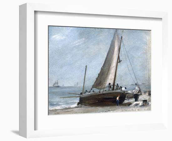 Brighton Beach with Fishing Boats and Crew-John Constable-Framed Giclee Print