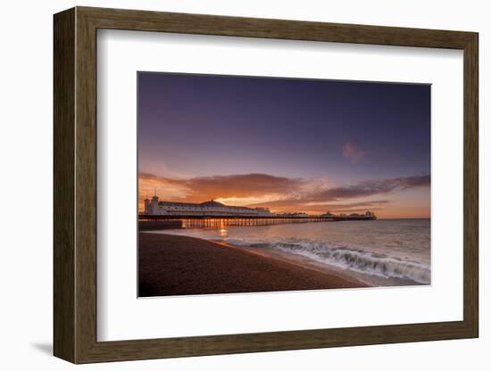Brighton Pier and beach at sunrise, Brighton, East Sussex, Sussex, England, United Kingdom, Europe-Andrew Sproule-Framed Photographic Print